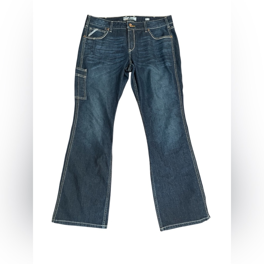 NWOT Ariat Rebar DuraStretch Riveter Boot Cut Work Jeans Women’s 33R Dark Wash